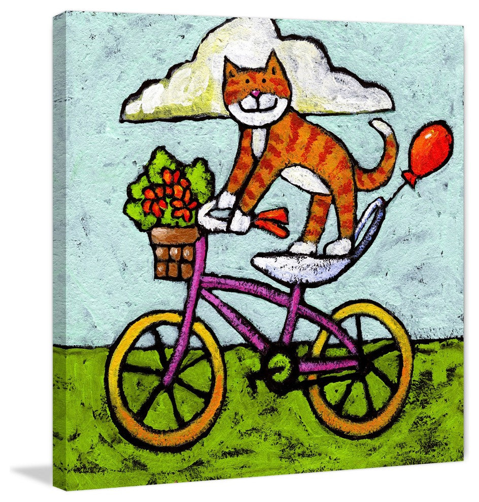 "Tiger Cat Bike Acrobat" by Janet Nelson Print Wrapped Canvas, 48x48