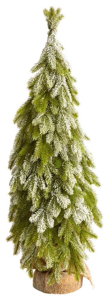 35" Snow Flocked Down Swept Holiday Artificial Christmas Tree in Burlap Base