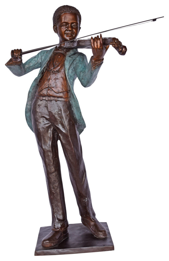 African American Boy playing violin bronze statue - Size: 31"L x 28"W x 50"H.