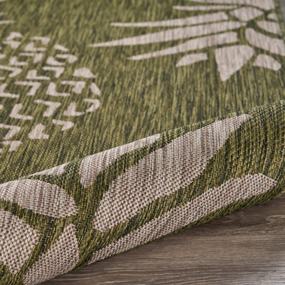 5' X 7' Green Floral Indoor Outdoor Area Rug