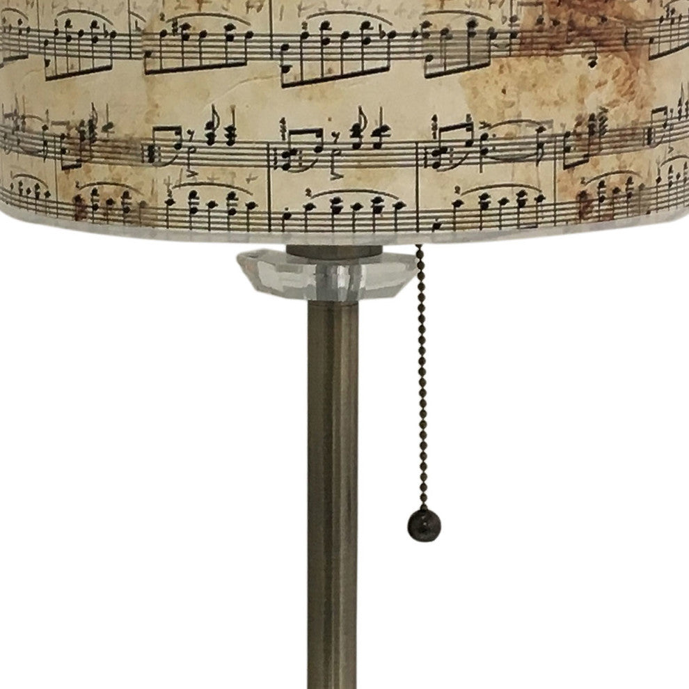 28" Crystal Buffet Lamp With Musical Notes Design Shade, Antique Brass, Single