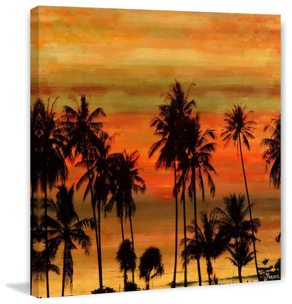 "Palms Against Gold Sky" Fine Art Canvas Print, 48"x48"