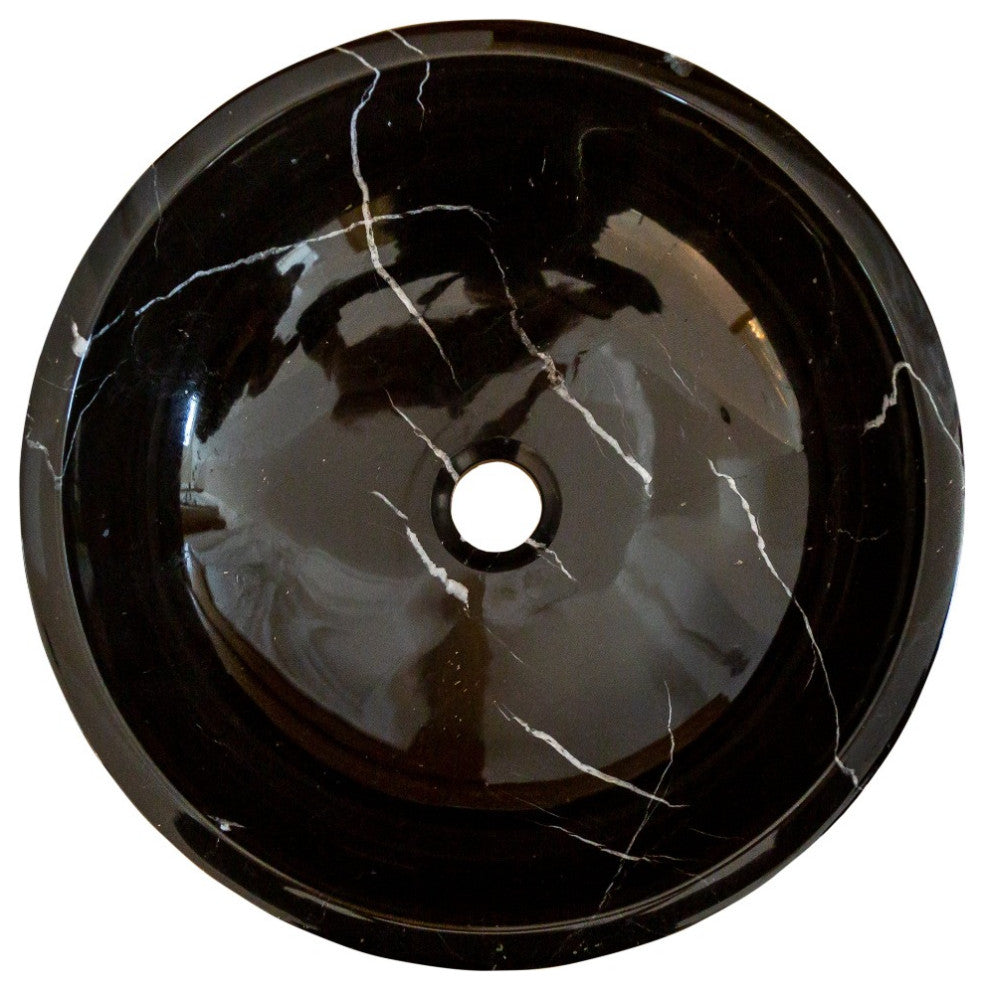 Natural Stone Toros Black Marble Vessel Sink Rough Exterior (D)16" (H)6"