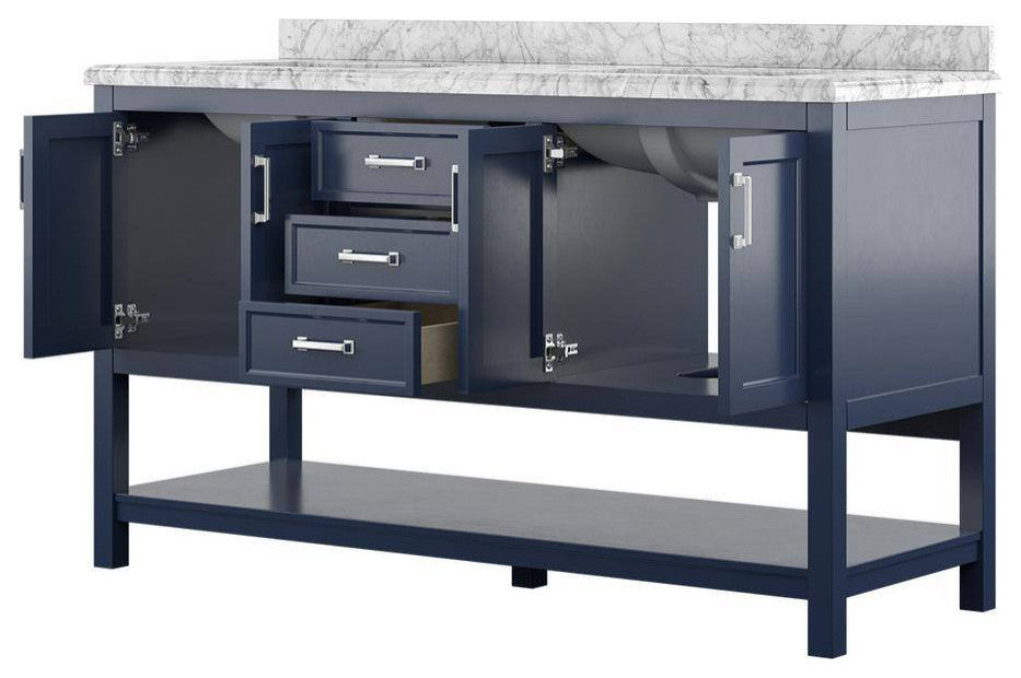 Affinity Bathroom Vanity With Carrara Marble Countertop, Blue, 61 in