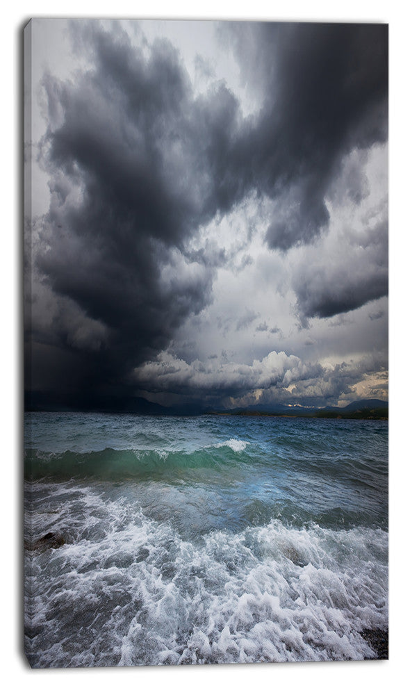 Troubled Sea under Stormy Sky, Beach Photo Canvas Print, 16"x32"