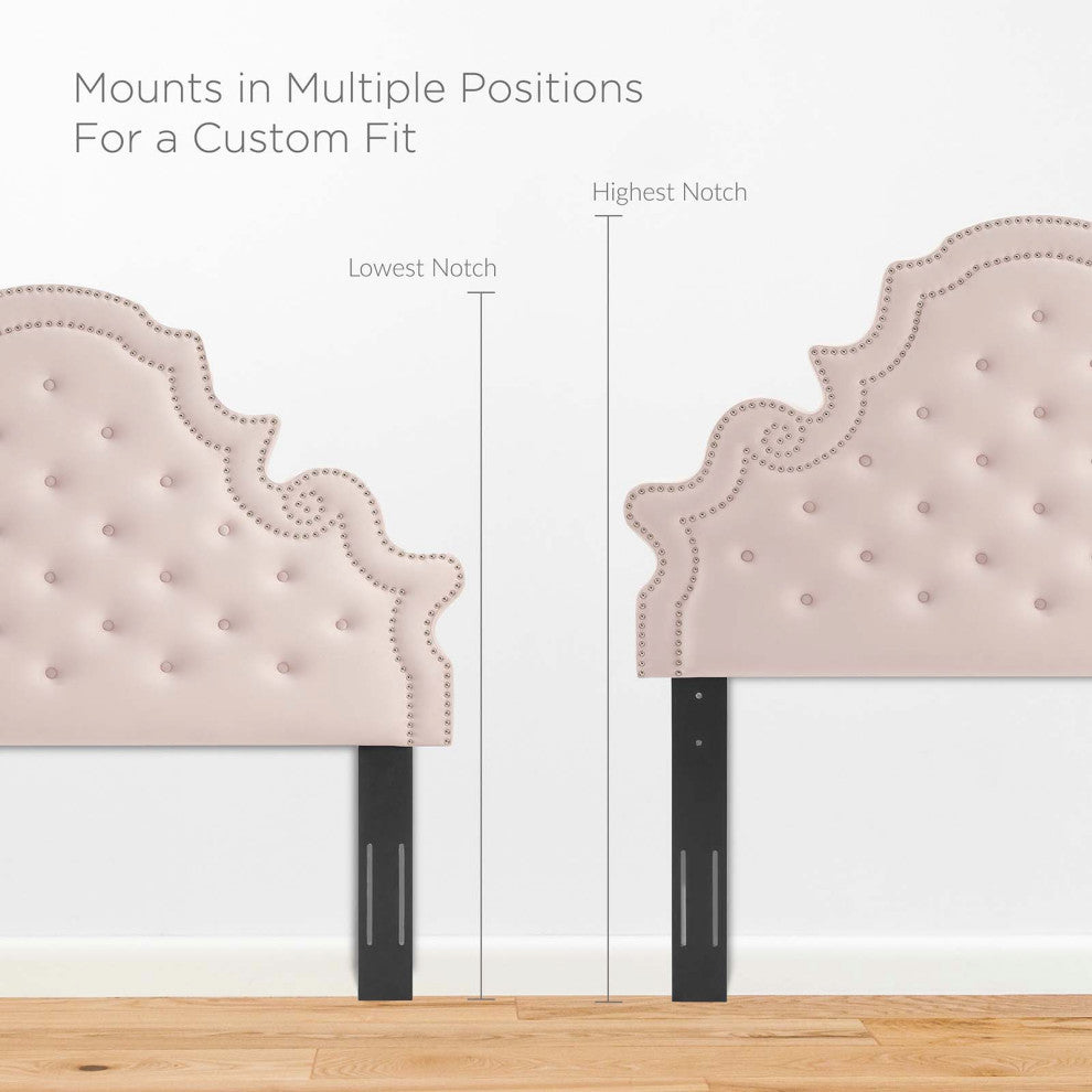 Tufted Headboard, King Size, Velvet, Pink, Modern Contemporary, Bedroom Master