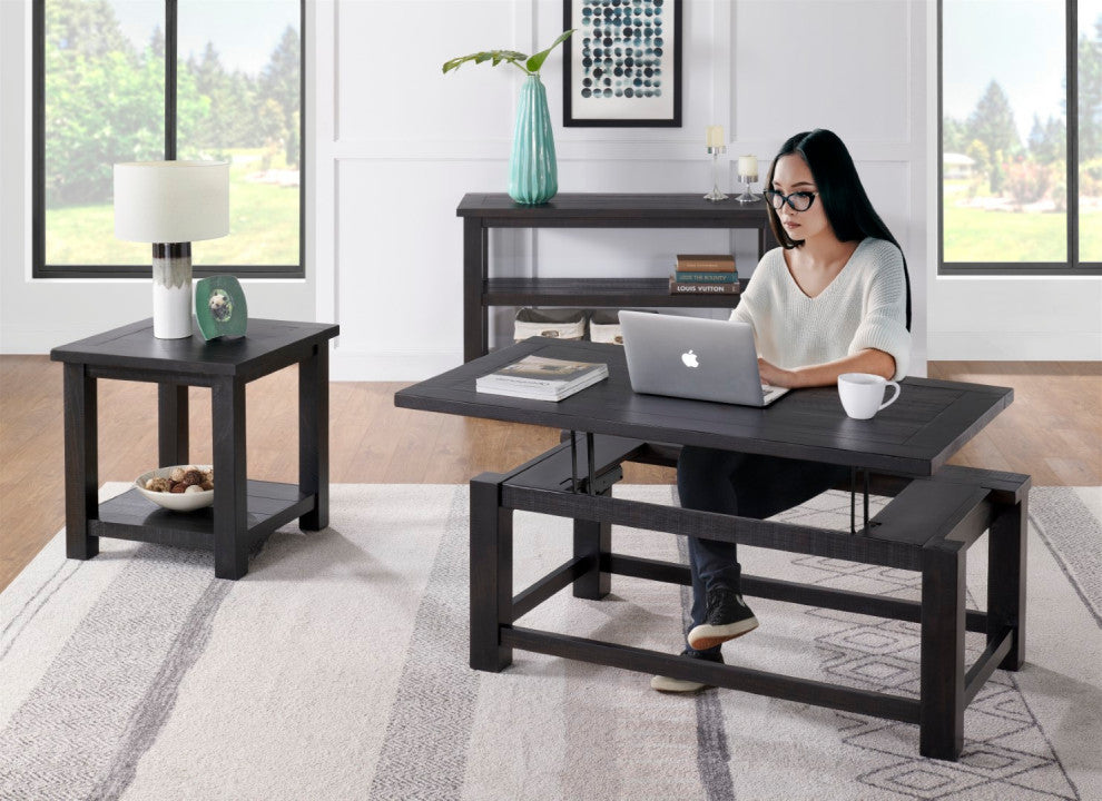 Space Saver Solid Wood Lift Top Coffee Table, Black Coffee