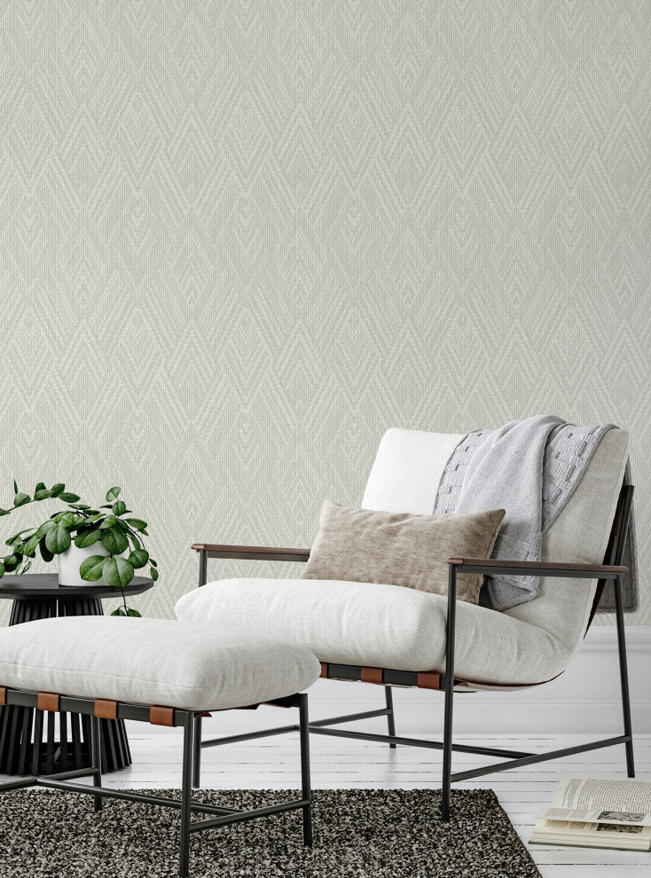 Woven Look Mixed Chevron Peel and Stick Vinyl Wallpaper, Sage, 24"w X 60"h