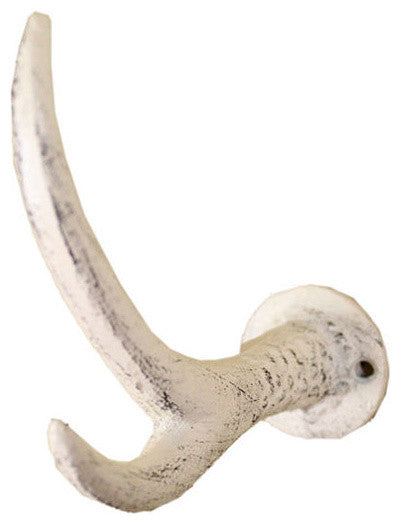Whitewashed Cast Iron Antler Hook 5"