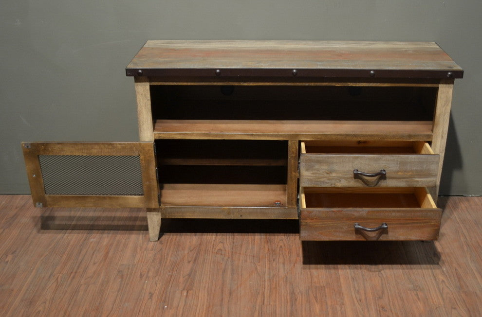 Rustic Farmhouse Style Multicolor TV Stand Media Console