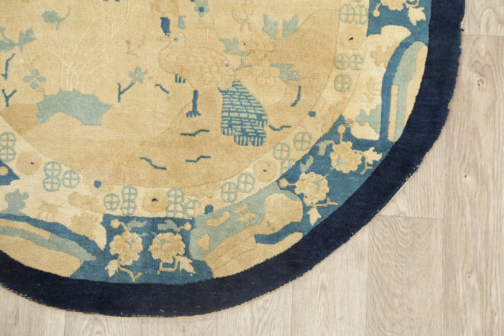 Consigned, Chinese Antique Traditional Hand-Knotted Area Rug, Yellow, 4x8