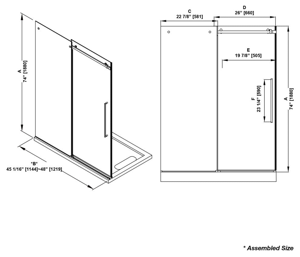 Selby Frameless Sliding Clear Alcove Shower Door, Black, 48"