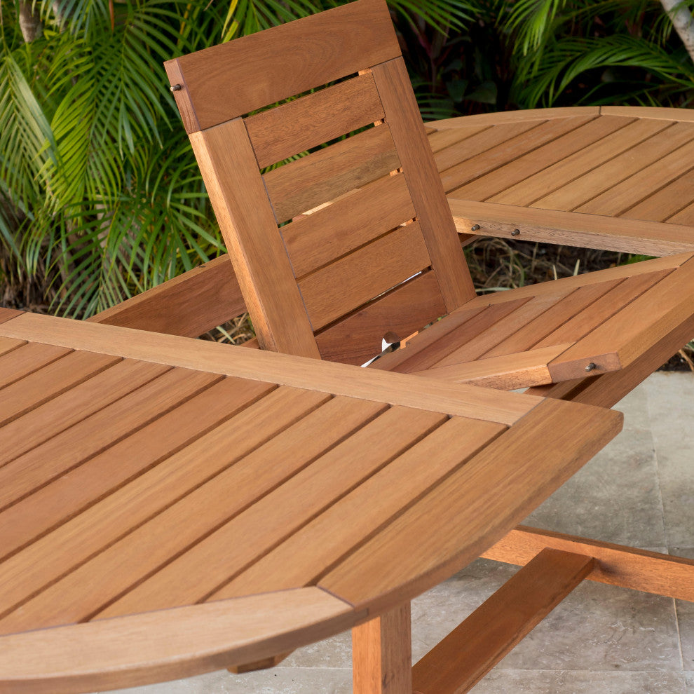 Amazonia Bahamas 7-Piece Eucalyptus Extendable Dining Set With Brown Sling Chair
