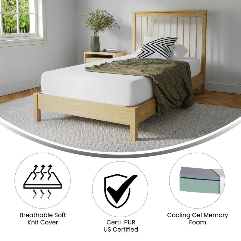 Jasmine Charcoal & Green Tea Cooling Gel Memory Foam 8" CertiPUR-US Mattress, White, Twin