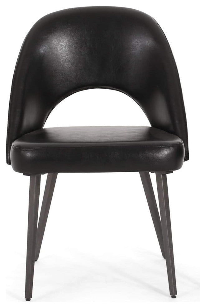 Set of 2 Midnight Black Dining Chairs with Padded Seat and Curved Backrest