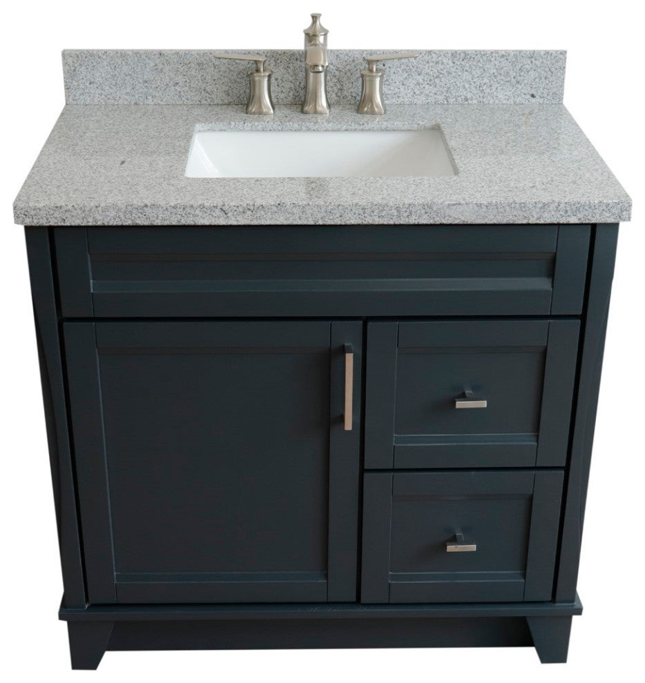 37" Single Sink Vanity, Dark Gray Finish With Gray Granite