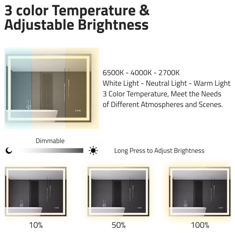 ANZZI 32" x 40" LED Front Lighting Bathroom Mirror With Defogger
