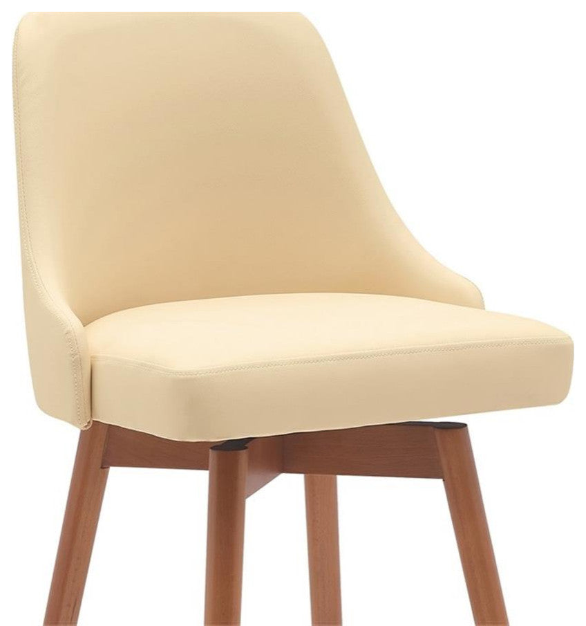 Armen Living Sicily 30" Swivel Wood & Faux Leather Bar Stool in Walnut/Cream