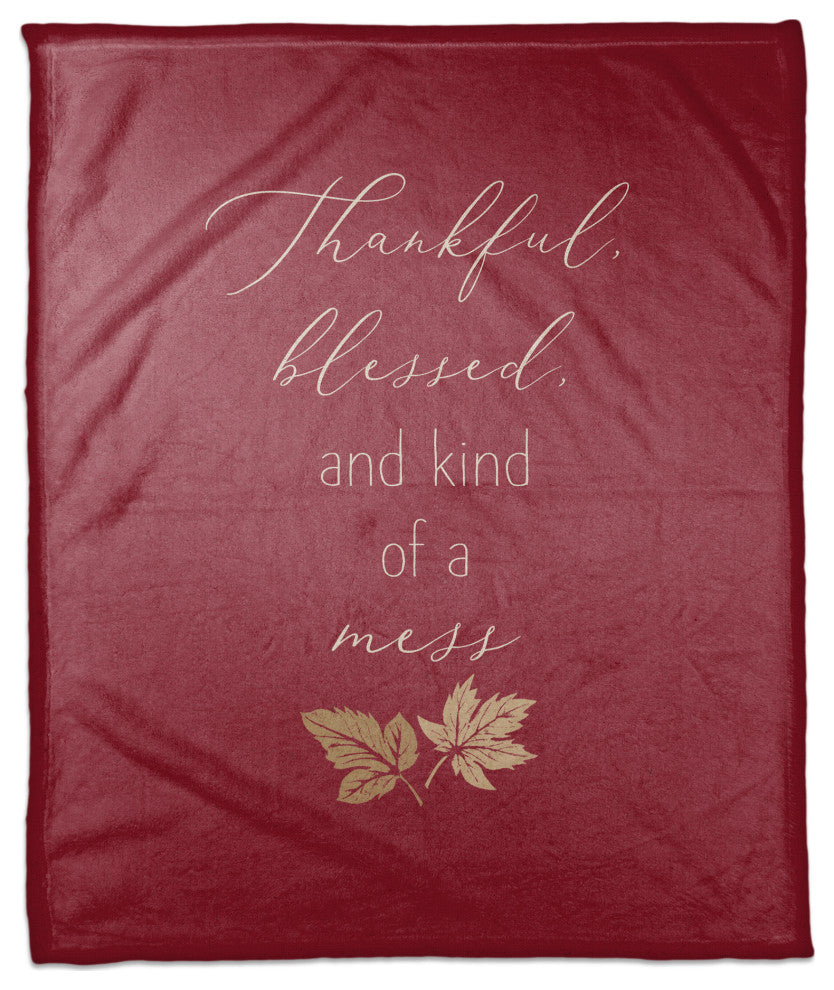 Thankful Blessed Mess Leaves 3 50"x60" Coral Fleece Blanket