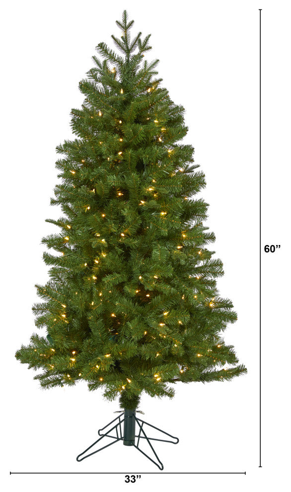 5' Vancouver Spruce Faux Xmas Tree With 200 White Lights & 461 Bendable Branches