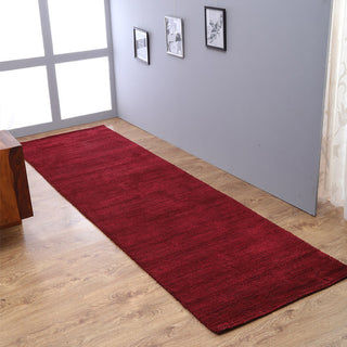 Hand Knotted Loom Silk Area Rug Solid Dark Red