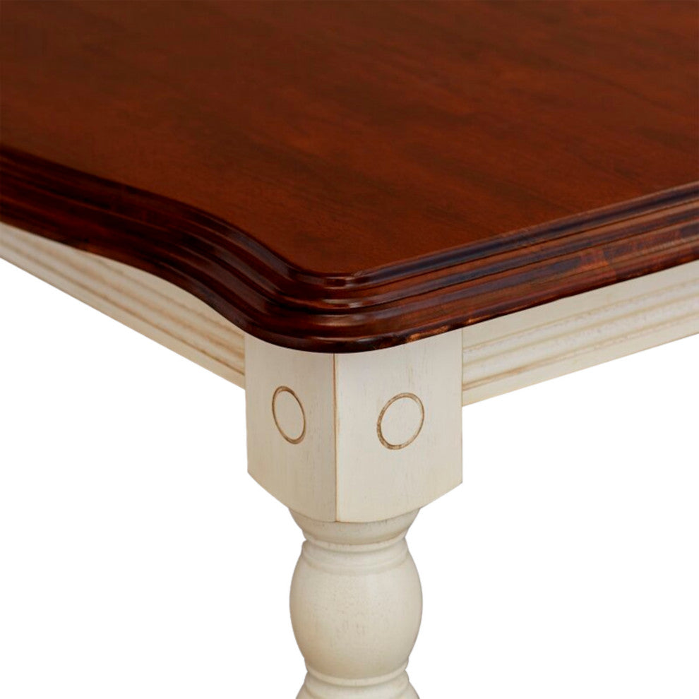 72" Rectangular Extendable Dining Table, Antique White and Chestnut Brown