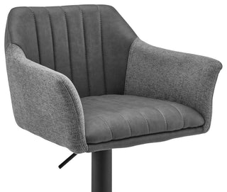 Erin Adjustable Gray Faux Leather and Fabric Metal Swivel Bar Stool