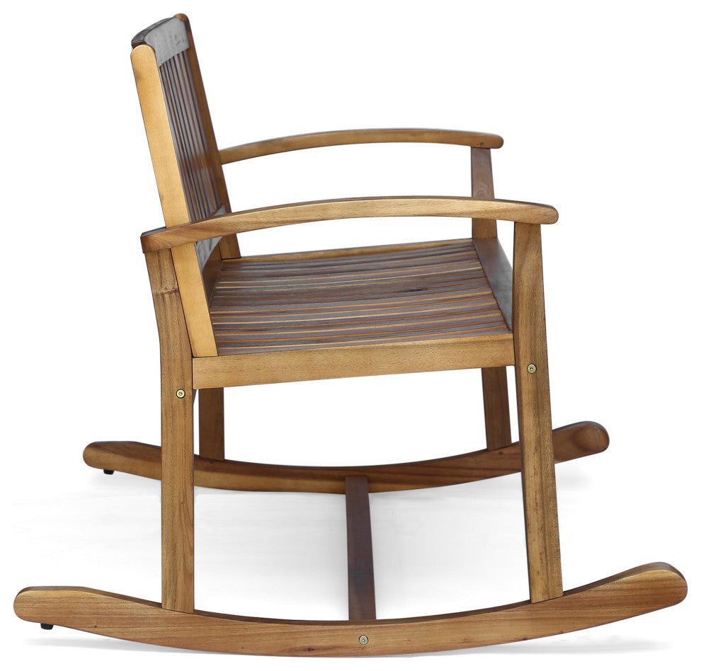 GDF Studio Baxter Rocking Acacia Wood Loveseat, Natural Stain
