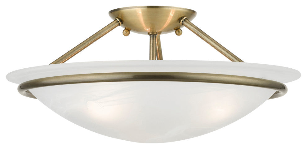 Livex Lighting Antique Brass 3-Light Semi-Flush