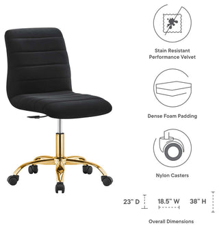 Ripple Armless Performance Velvet Office Chair, Gold Black