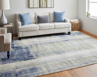 Takara Modern Abstract, Blue/Green/Ivory, 9'x12' Area Rug