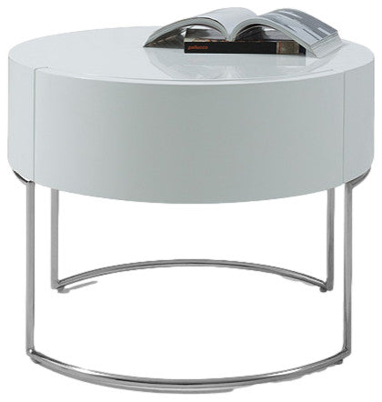 HomeRoots 16" White Lacquer Stainless Steel Nightstand
