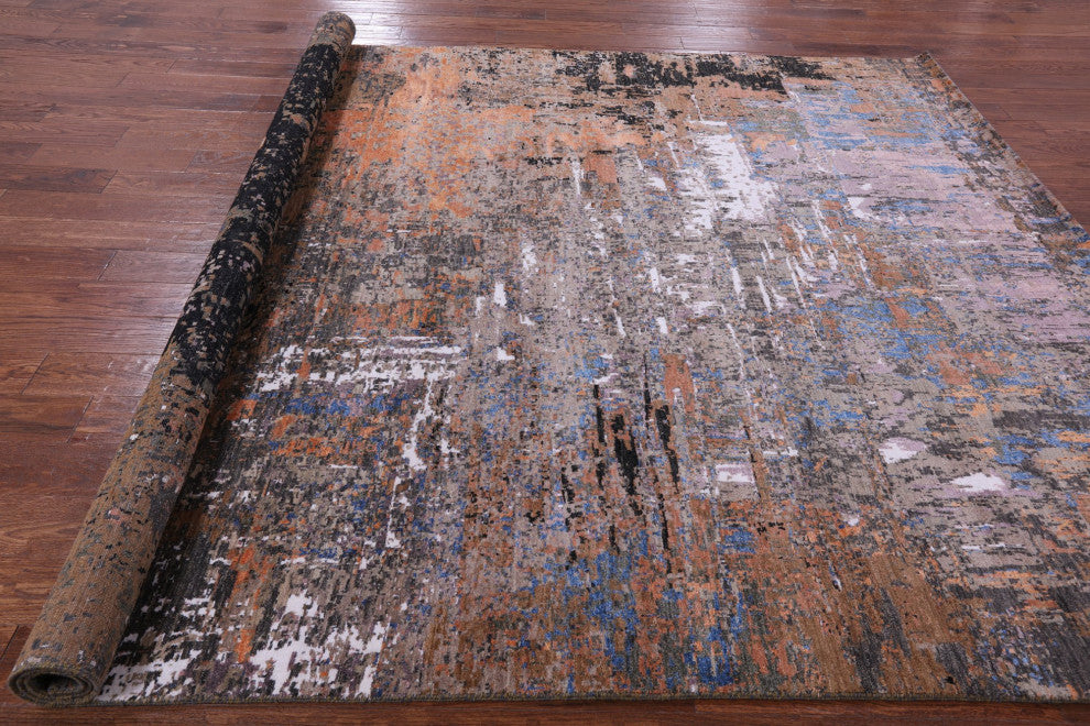 Wool and Silk Abstract Handmade Rug 8' 1" X 10' 1" Q8880