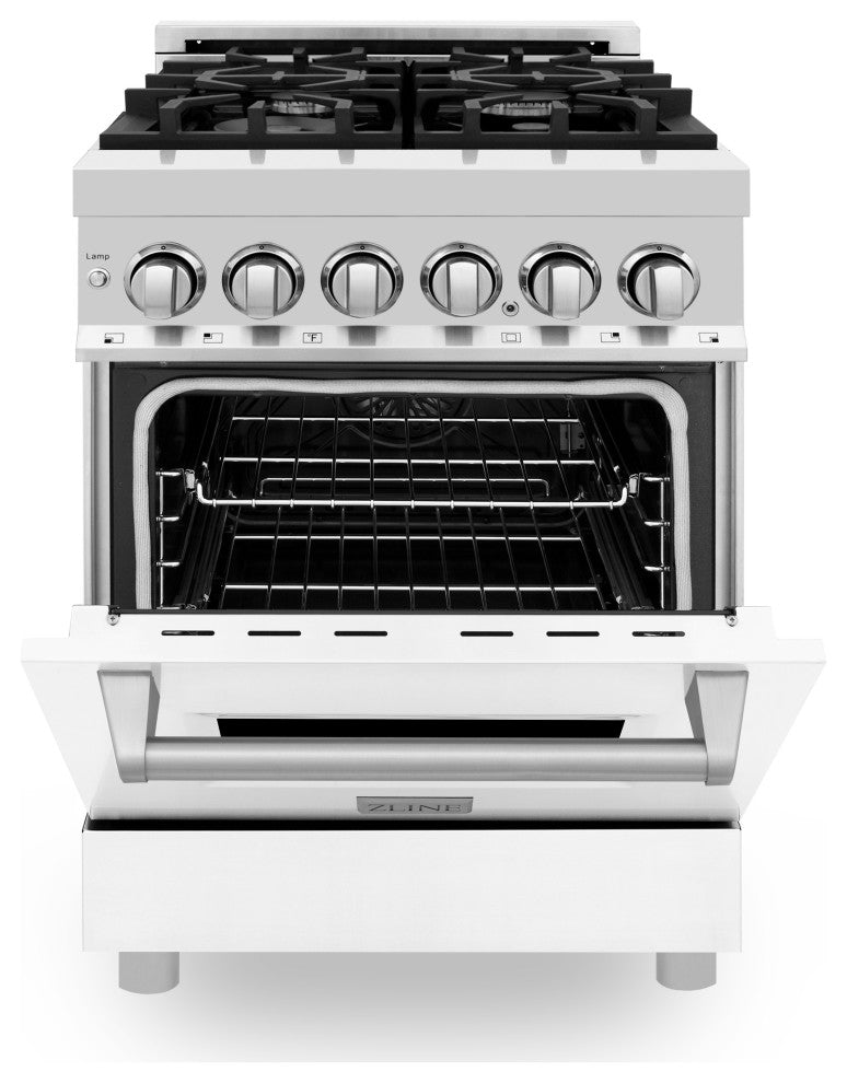 ZLINE 24 In. Professional Dual Fuel Range With White Matte Door, RA-WM-24