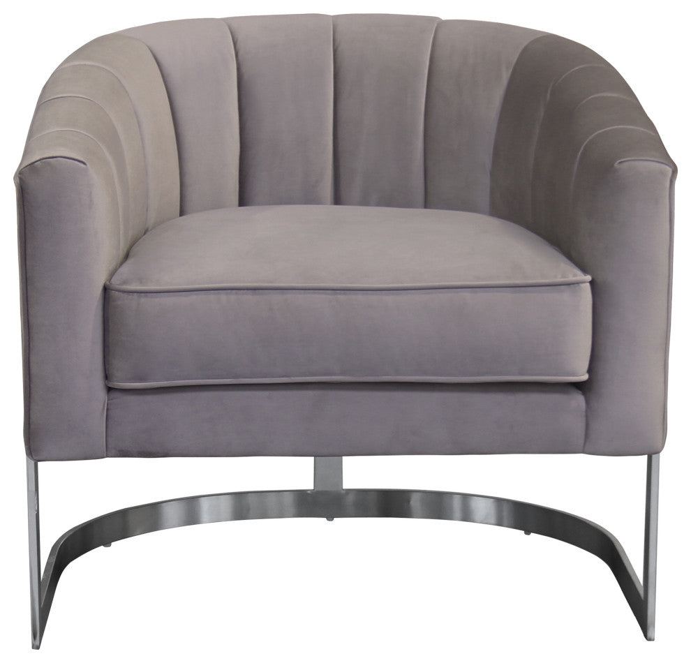 Paloma Accent Chair In Brushed Stainless Steel Finish, Beige Fabric