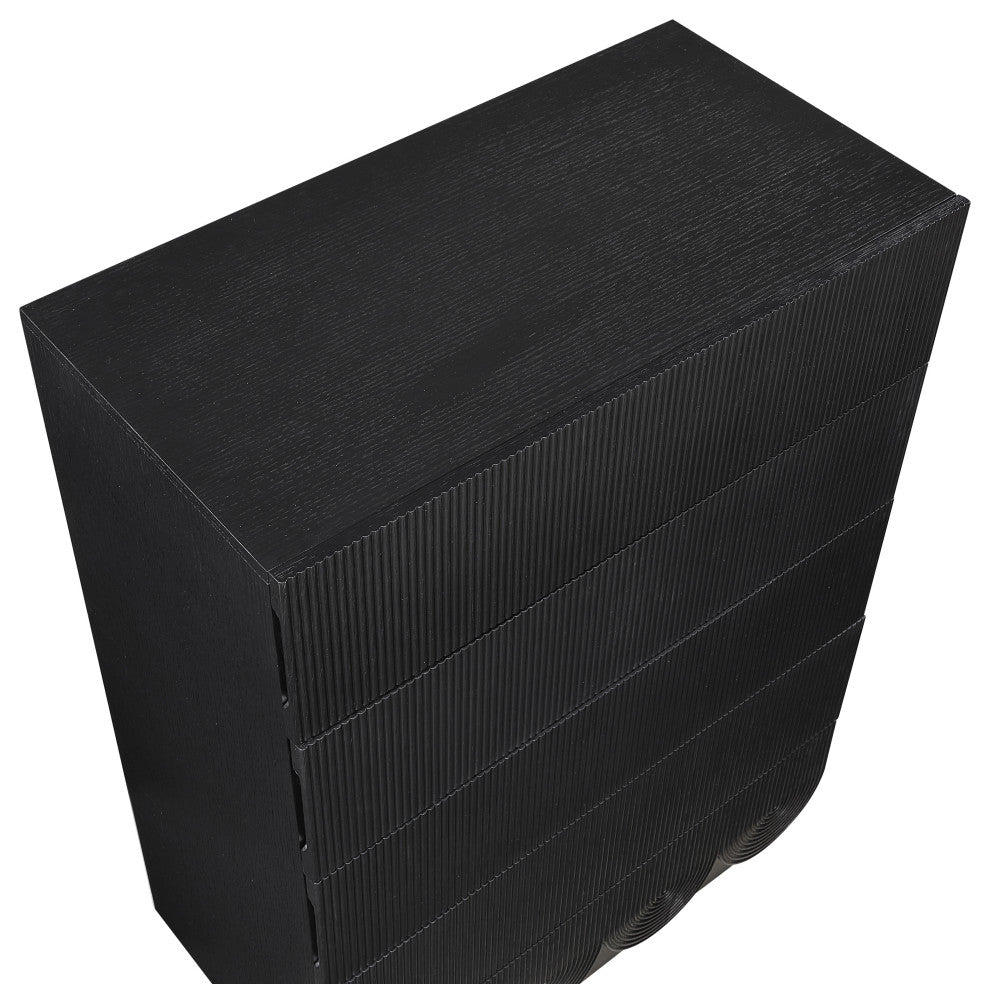Scallop Oak Veneer Chest, Black, Chest