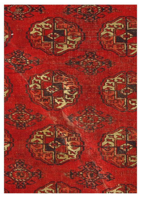 Red Fine Hand Knotted Vintage Bokhara Rug 3'8''x5'