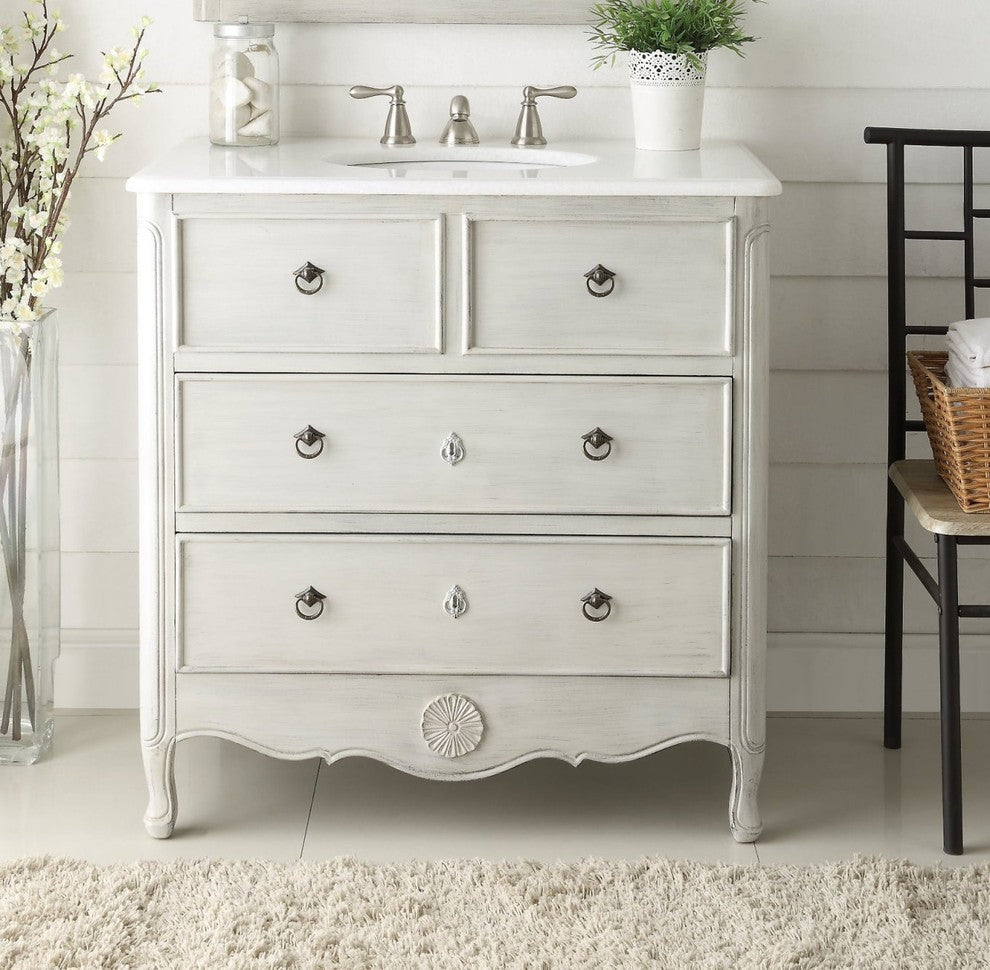 34" Cottage Look Daleville Bathroom Sink Vanity, Distressed Gray, Without Mirror