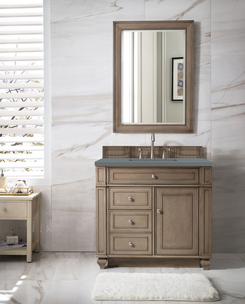 James Martin 157-V36-WW-3CBL 36" Single Vanity White Washed Walnut Quartz Top