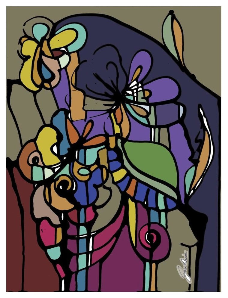 "Stained Glass Bouquet" Digital Paper Print by Joan Elan Davis, 14"x18"