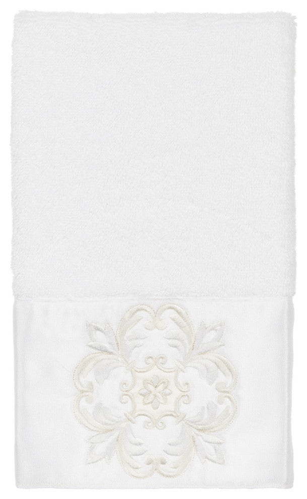 100% Turkish Cotton Alyssa Embellished Hand Towel, White