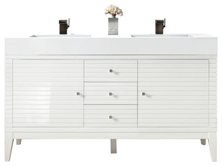 Linear 59" Double Vanity, Glossy White, Glossy White Composite Top