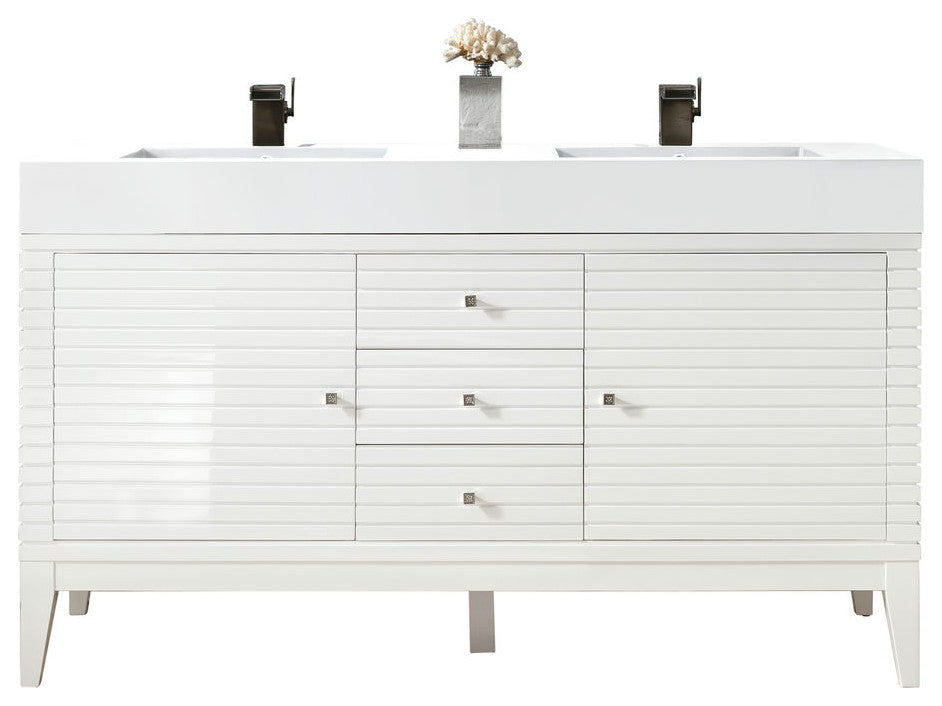 Linear 59" Double Vanity, Glossy White, Glossy White Composite Top
