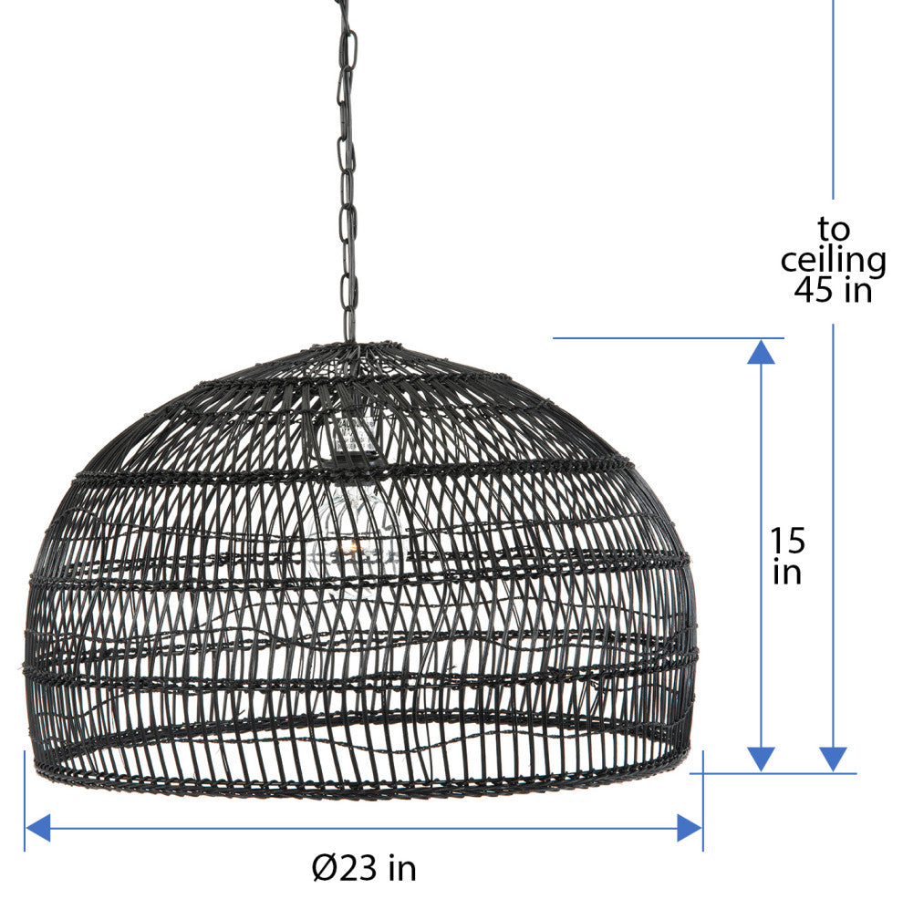 Luhu Open Weave Cane Rib Dome Pendant Lamp, Black