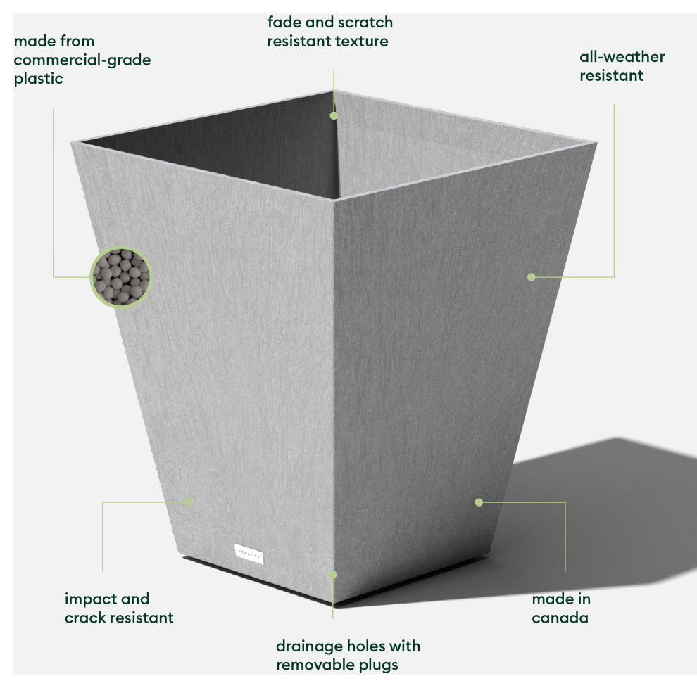 Nobleton Square Planter, Grey, 22 Inch, 2 Pack