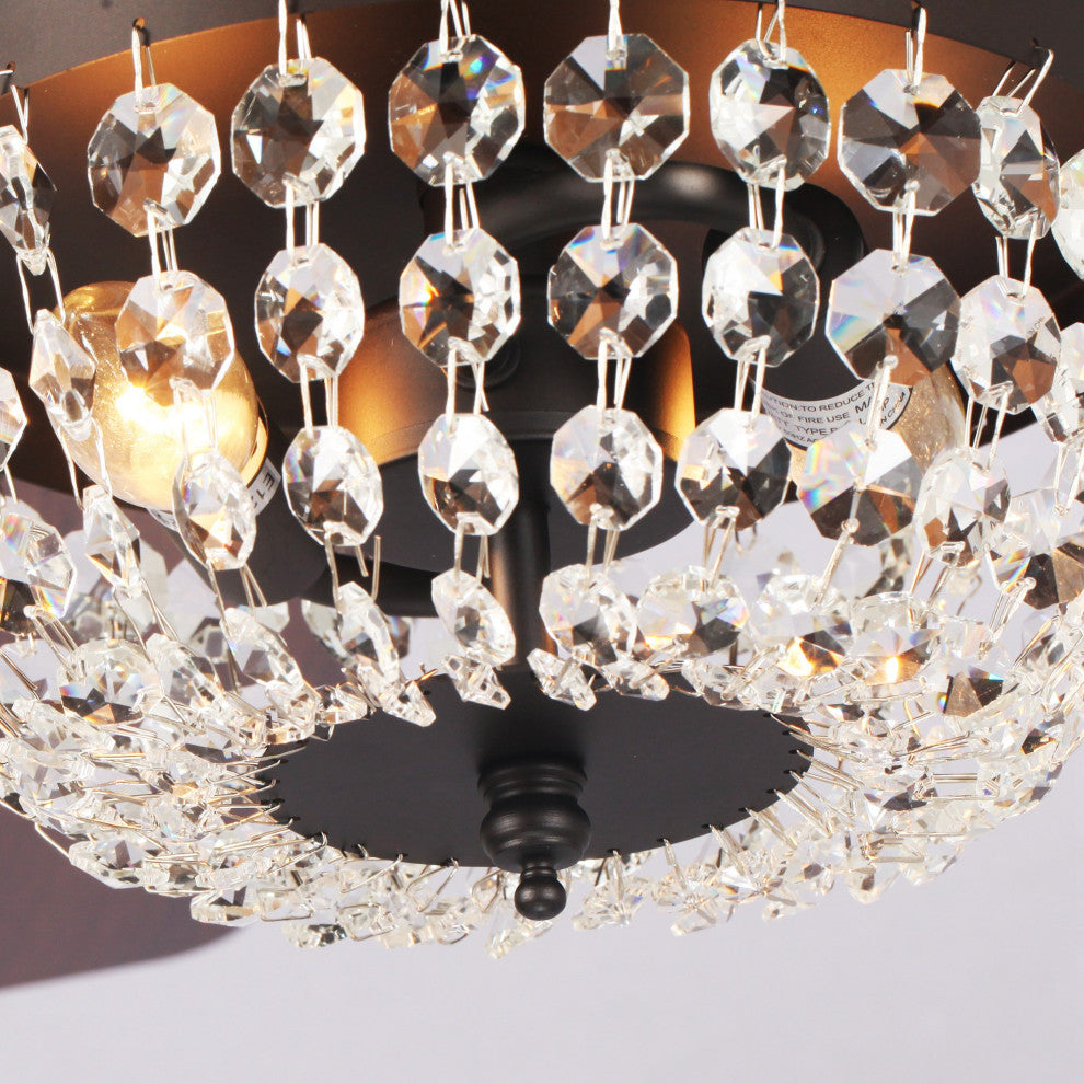 48 in. New Bronze Flush Mount Crystal Ceiling Fan with Light Kit and Remote