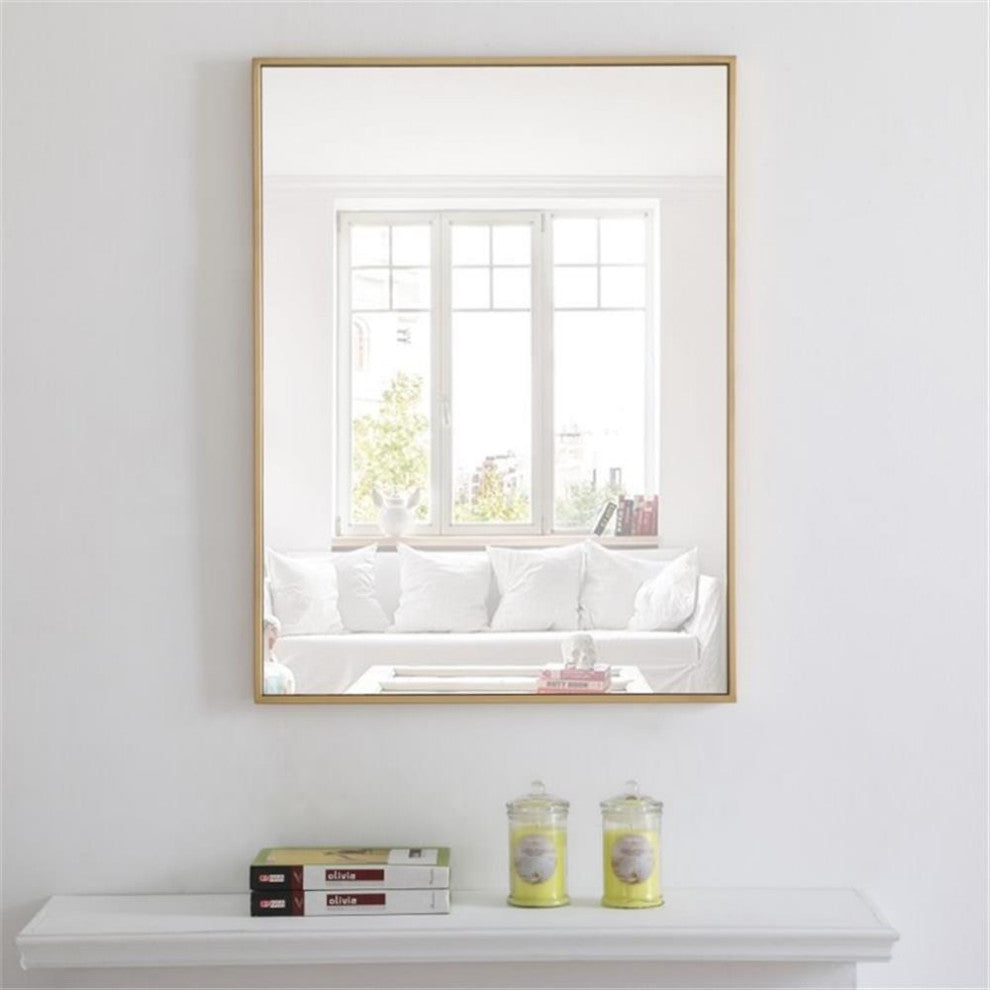Elegant Decor Monet 32" x 24" Rectangle Metal Frame Mirror in Brass