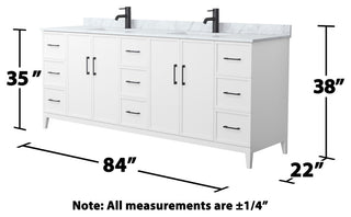 Elan 84" Double Vanity, White, White Carrara Marble Top, Black Trim