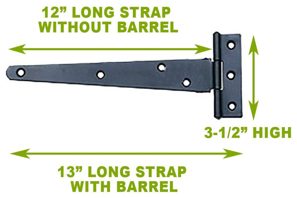 Black Iron T Strap Hinge 13" L Light Duty Iron Authentic Flush Mount Pack of 4
