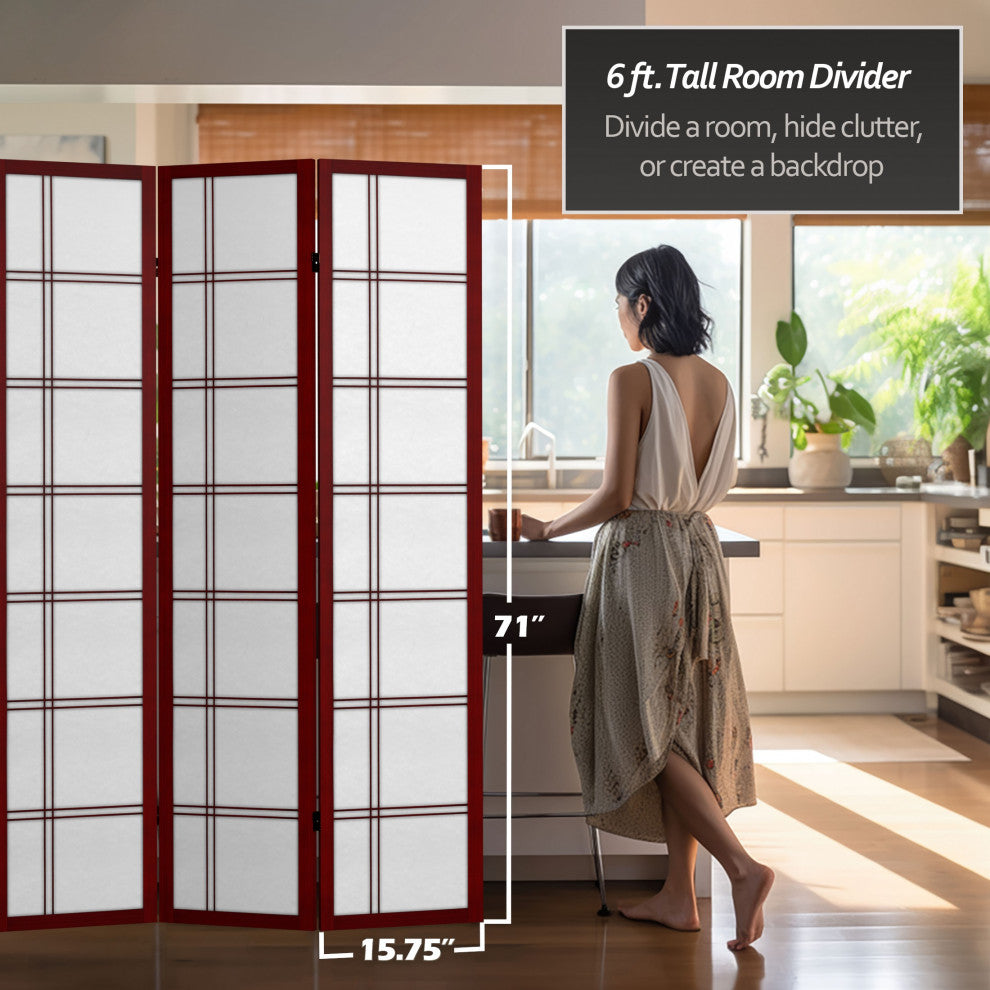 6' Tall Canvas Double Cross Room Divider, Rosewood, 6 Panels
